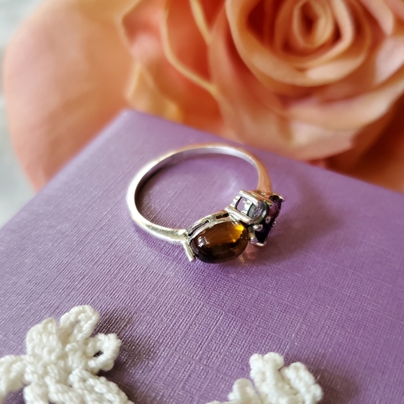 Natural Multi Tourmaline, Garnet, Amethyst & Topaz 925 Silver Ring Sz 6.75 J-474 - Picture 4 of 10